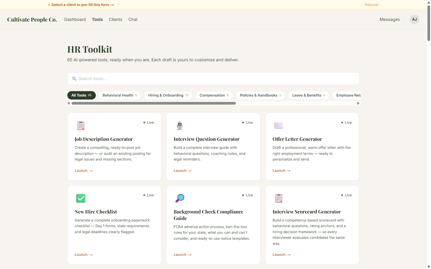 65+ AI-powered HR tools organized by category